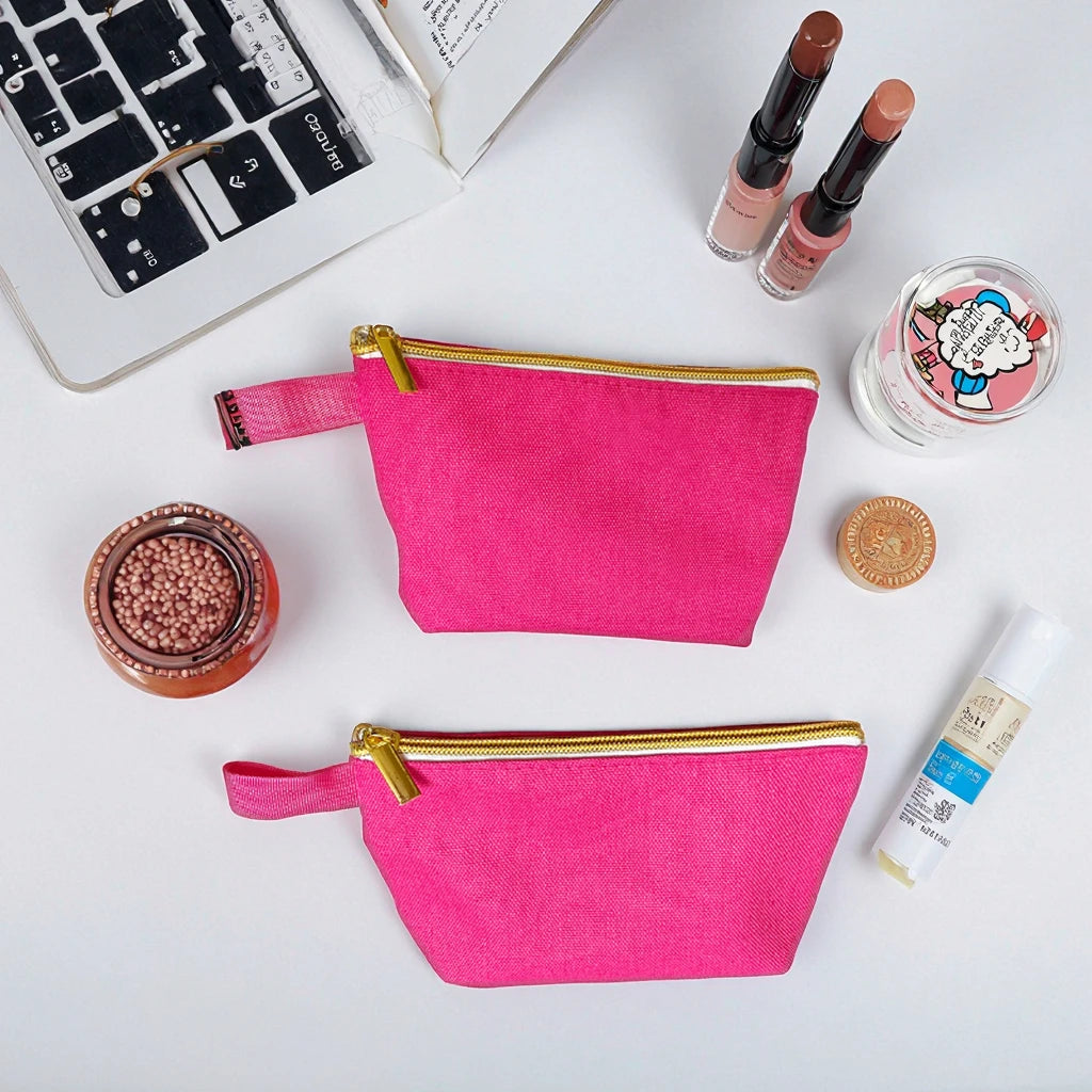 Custom Wholesale Small Blank Zipper Cotton Cosmetic Bag Canvas Makeup BagToiletry Pouch