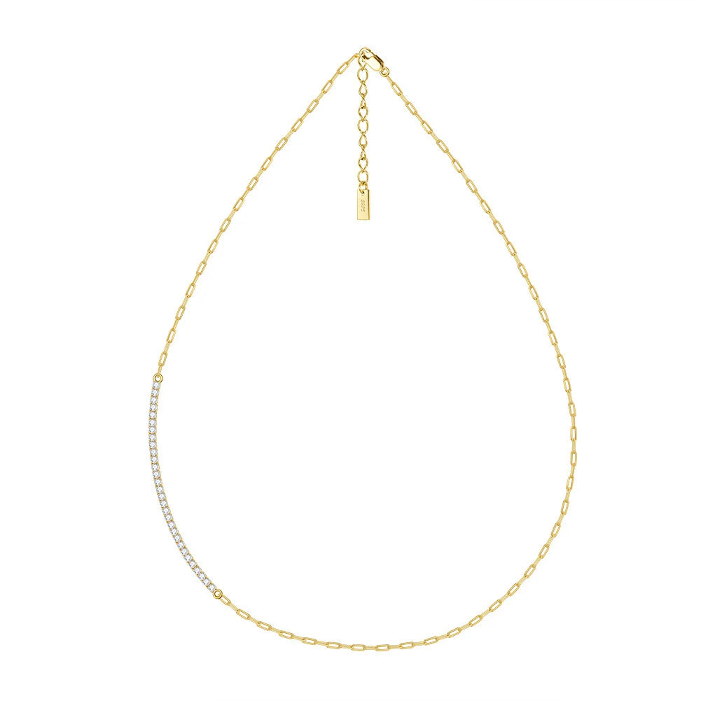 Dainty Jewelry 925 Sterling Silver Gold Plated Cubic Zirconia Tennis Chain Paperclip Link Chain Choker Necklace