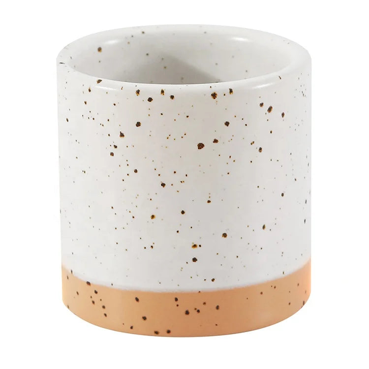 Cylinder Matte Candle Jar Splatter Paint Ceramic Candle Vessels Speckled Customize Candle Jar