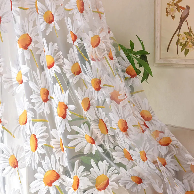 Hot Selling Cheap Oil Print Sunflower Sheer Tulle Curtains Window Living Room Home Rideaux