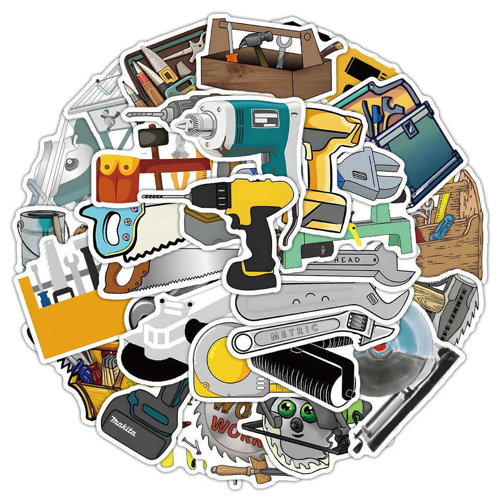 54pcs/Sheet Cartoon Tools Stickers for Boy Kids Custom Waterproof Vinyl Decoration Cute Toolbox Stickers Packs Journals Printing