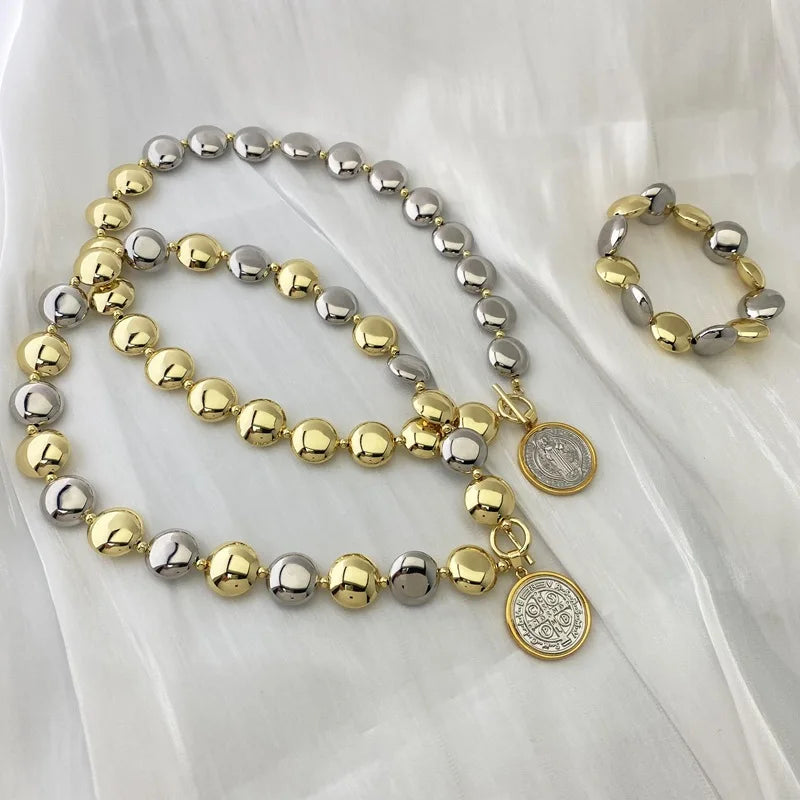 Jinyuan Fashion Religious Catholic Copper Gold Plated Beaded Ball Necklace for Unisex Gift