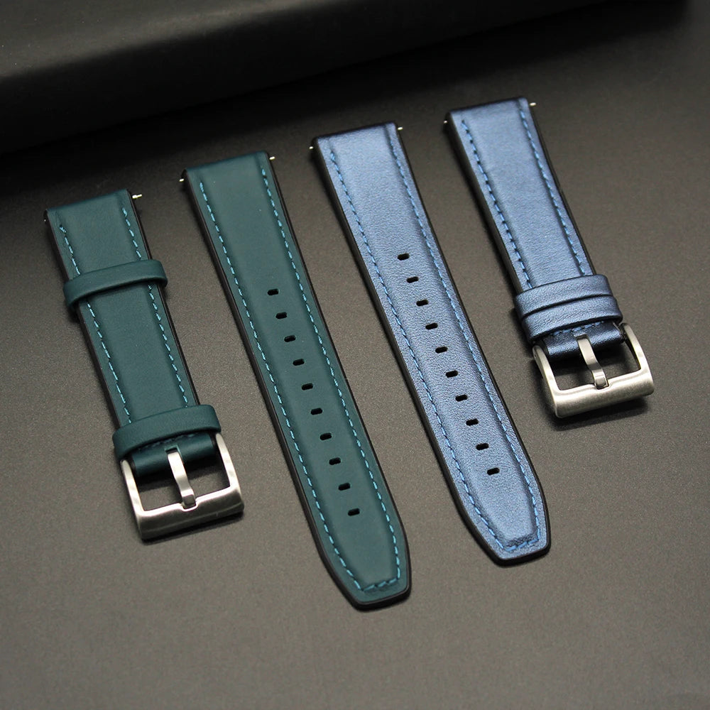 20mm 22mm TPU Silicone Watch Band Strap Luxury Rubber+Leather Hybrid Watch Bands With Quick Release Pin
