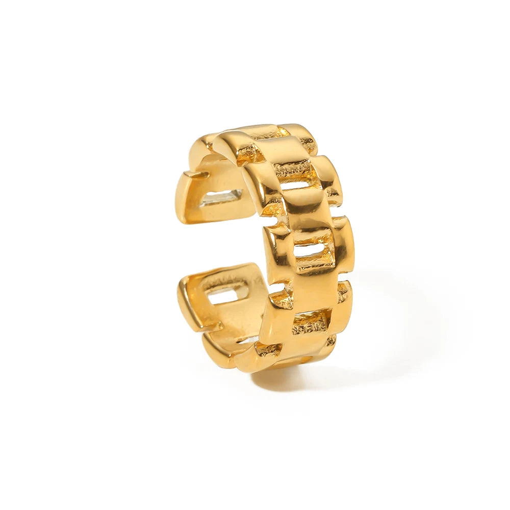 Hollow Stainless Steel 18K Link Chains Watch Band PVD Plated Cuban Link Ring Waterproof Jewelry for Women