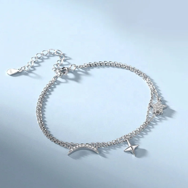 925 Pure Silver Simple Korean-style Couple Bracelet Suitable for Weddings Parties and Gifts on Valentine's Day