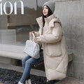 Winter Rhombic Lattice Loose Cotton Jacket Coat Women's Solid Color Big Pocket Hooded Jackets Casual Medium Long Parka 2023 New