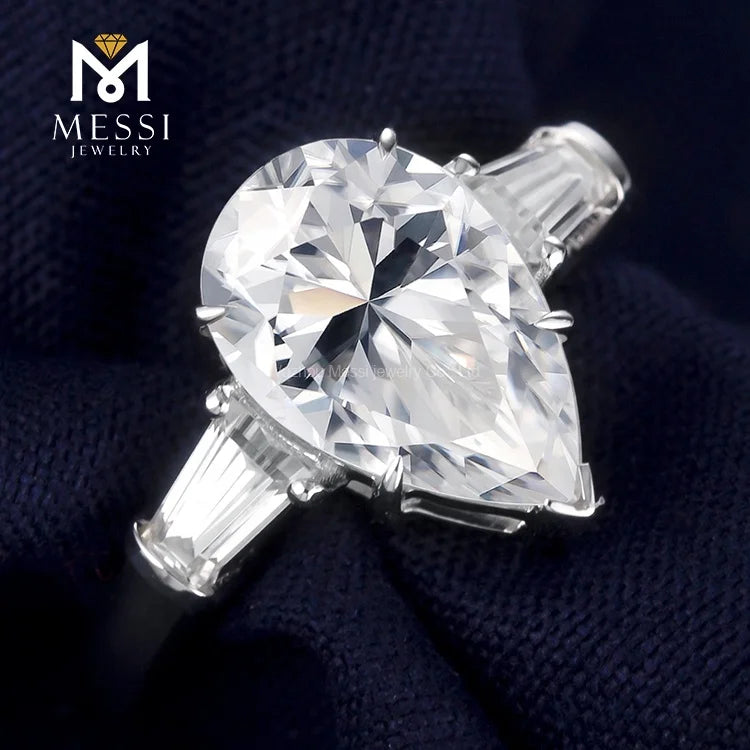 Custom Jewelry MSR-249 Three Diamond Ring Engagement Diamond Rings Pear Cut Lab Grown Diamond  Ring