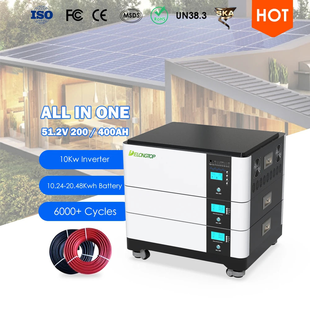 All in One off Grid 10KW Solar System LiFePO4 Lithium Battery 48v 200Ah 10Kwh 15Kwh 20Kwh Stacked Module Energy Storage Akku
