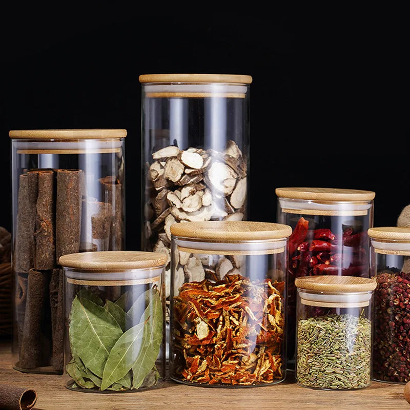 Wholesales 400ml Borosilicate Airtight sealed Glass Jar with Wooden Bamboo Lid