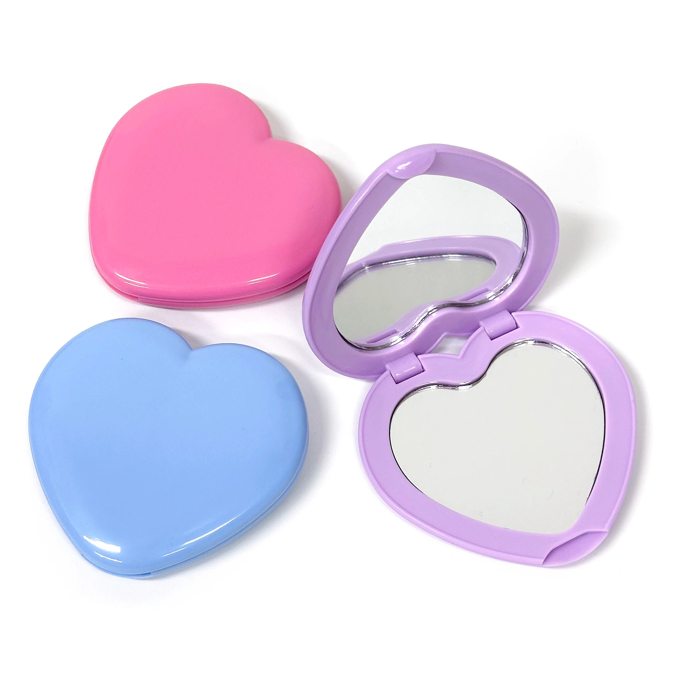 Hot Sale Heart Shape Compact Mirror Mini Heart Double Sided Folding Mirror Wholesale Plastic Pocket Mirror