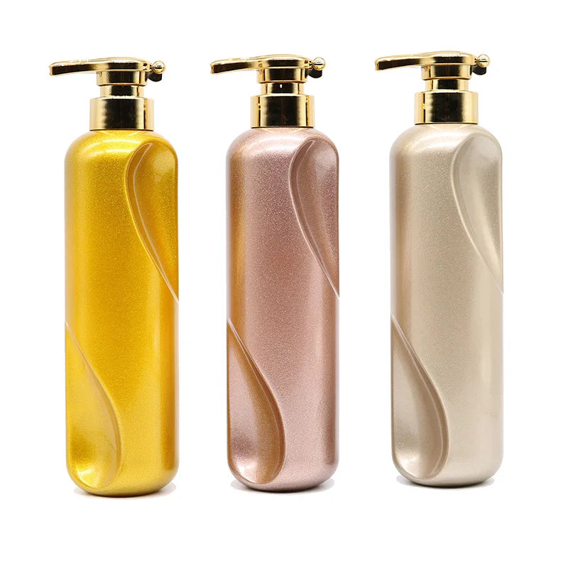 Yueshunxing Luxury 500ml Plastic Pet Round Shower Gel Bottle Rose Gold Wholesale Empty Plastic Cosmetic Pump Lotion Shampoo Bottles