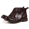 Spring New British Style Retro Thick Heels Sewing Cross-tied Genuine Leather Men Ankle High Top Motorcycle Boots