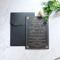 Black Color Hardboard Marriage Invitation Cards with Custom Debossed Pattern