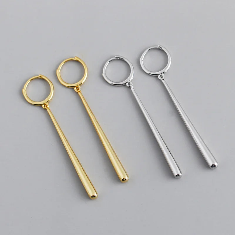 925 Sterling Silver Punk Minimalist Long Geometric Drop Earrings for Women Bohemian European Style Jewelry