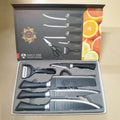 6 Pieces Non-stick Kitchen Chef Black Corrugated Knife Set with Peeler Scissors
