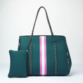 Design Checkered Neoprene Punched Holes Tote Bag Hand With Top Zipper
