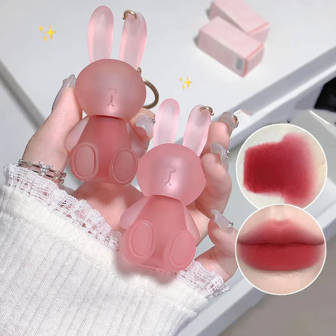 Gege Bear Wholesales Matte Velvet Lip Glaze Lovely Bunny Key Chain Lip Mud Pink Red Liquid Lip Gloss