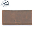 RFID Blocking Genuine Leather Trifold Long ID Credit Card Holder Wallet for Men with Thread Pattern and Multi-Function