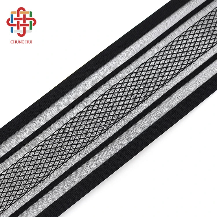 New Style Factory Direct Supply 8cm Black White  Fishing Line Elastic Web Band Breathable Mesh Elastic Ribbon Webbing