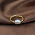 RINNTIN Handmade Broken Silver Finger Rings for Women Fine Jewelry 925 Sterling Silver Natural Baroque Pearl Stretchable Ring