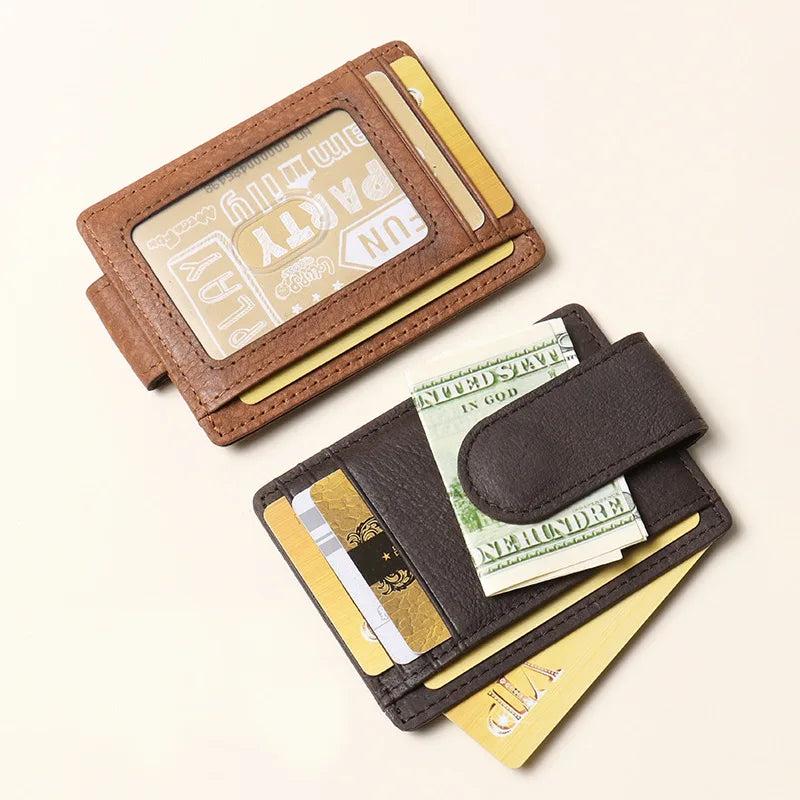 Wholesale high-quality real cow leather card holder fashionable men's simple dollar clip