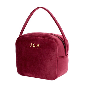 Logo Customize Portable Travel Velvet Toiletry Wash Skin Scare Bags Factory OEM Handled Dark Red Makeup Toilet Zipper Bag