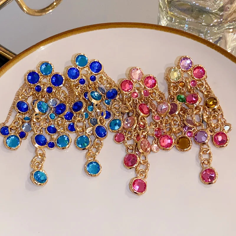2023 New Arrival Fashion Jewelry Exaggerated Round Tassel Earrings Diamonds Fashionable Crystal Rhinestone Earrings for Women