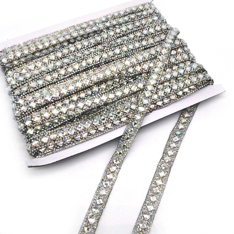 Wholesale 10mm Width Crystal AB Trim Diamond Strass Chain Hotfix Rhinestone Chain Trim