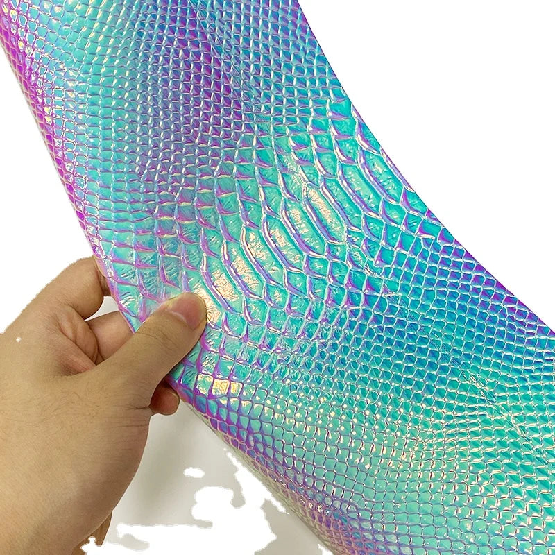 Snake Skin Texture Holographic Iridescent PU Synthetic Leather for Making Wallpaper Boxes Cover Decoration