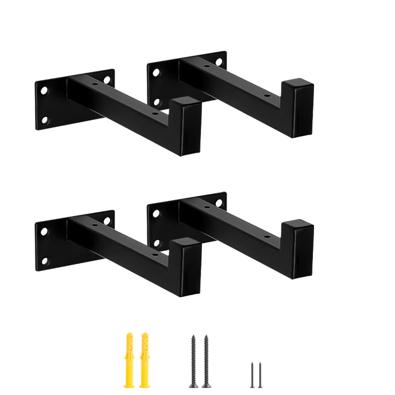 4-Pack Wrought Iron Wall Square Bracket Bracket Bookshelf Wall Shelf Load-Bearing Support Rack Shelf Bracket (Black)