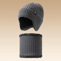 Hot Selling Ear protection Two-piece Beanie Set Knitted Men Warm Winter Hats and Scarfs Sets