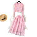 LE4232 2024 New Gentle Lace Two-Piece Set Women Elegant Hollow Hook Embroidery 2-Piece Set O-Neck Top+Skirt Lady Lace Suit