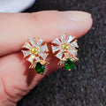 CAOSHI INS Style Small Fresh and Sweet Girl Crystal Green White Stone Gold Plated Zircon Flower Stud Earrings for Women