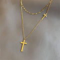 Wholesale New Fashion Jewelry 316l Stainless Steel 18k Gold Plated Double Cross Pendant Necklace Women