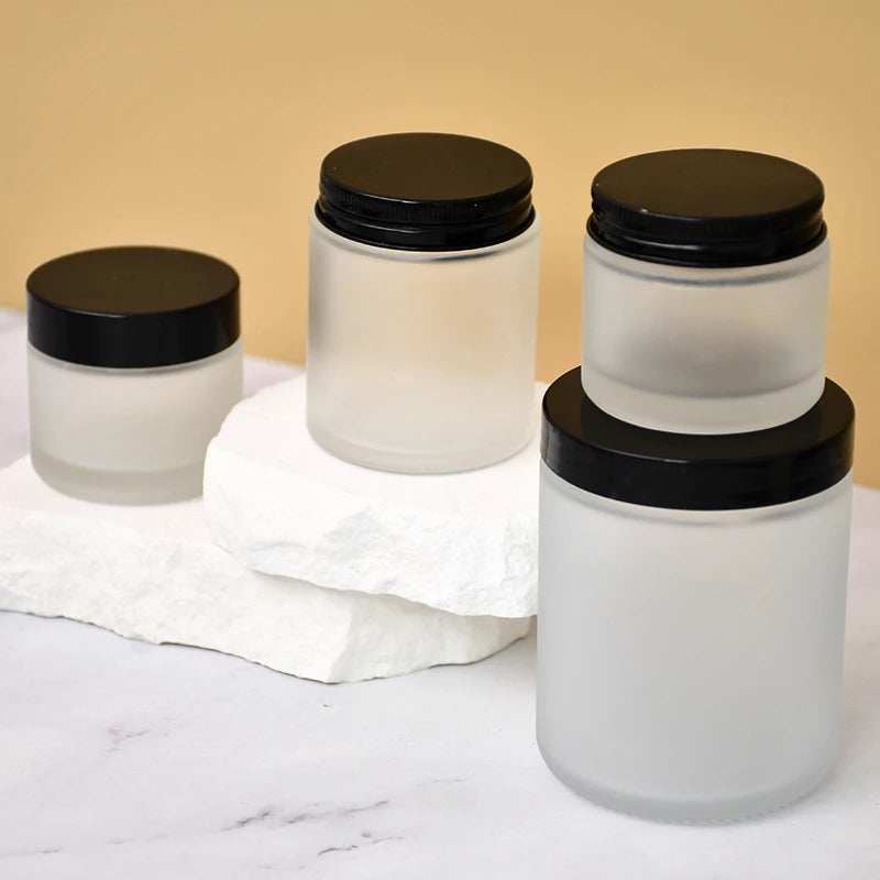Wholesale Glass Jar 100ml 200ml 240ml 250ml Clear Frosted Amber Candle Glass Jars With Black Sliver Gold Aluminum Lids