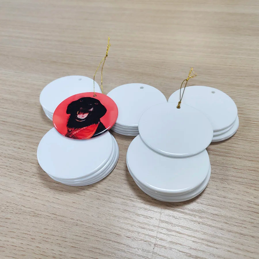 Topjlh Sublimation Blanks Sublimation Ornaments 3inch Round White Blank With Custom Logo Christmas Tree Ornaments Hot Sale