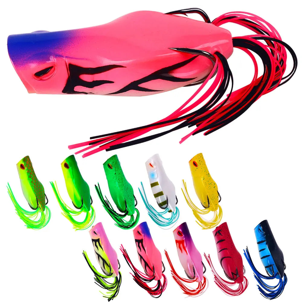 Wholesale FO023 7cm 14g Artificial Soft Baits Top Water Snakehead Frog Fishing Lures with Long Skirts Tail MegaBDM