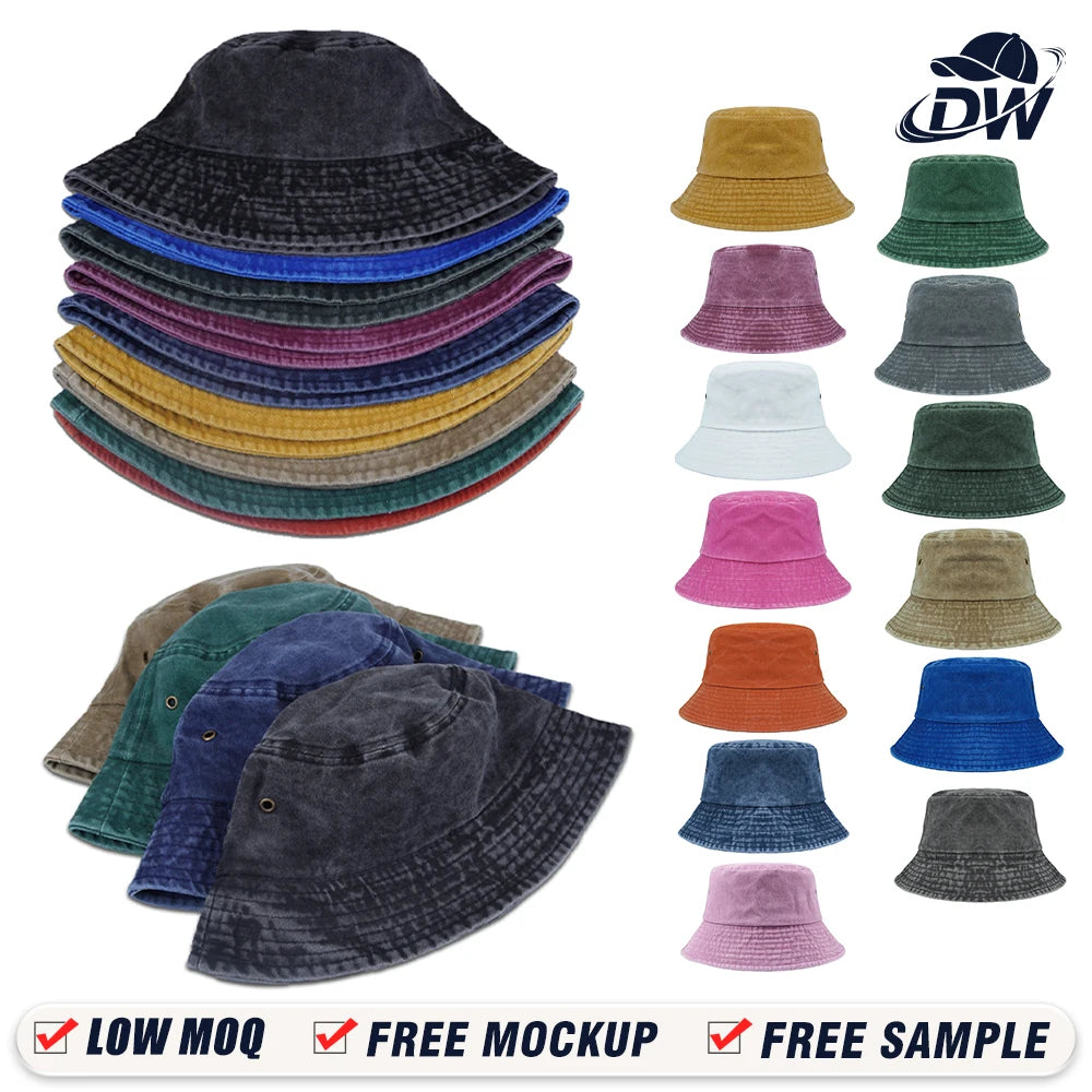 Wholesale Unisex Custom Distressed Bucket Hat Vintage Retro Cotton Washed Fisherman Hat Plain Custom Cowboy Fisherman Gorras