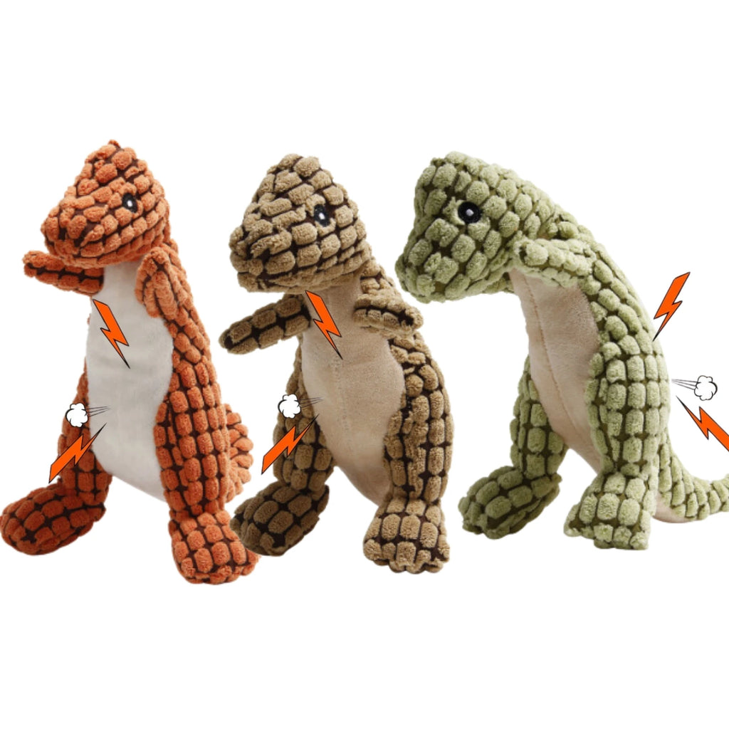 Yisipet Wholesale Customized Dinosaur Shape Cute Squeak Toys Plush Training Puzzle Bite-Resistant Molar Teeth Cleaning Dog Toy