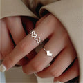 Silver Plated Jewelry Personalized Love Hollow Heart Ring Valentine's Day Couple Ring Set Girlfriend Gift Open Rings