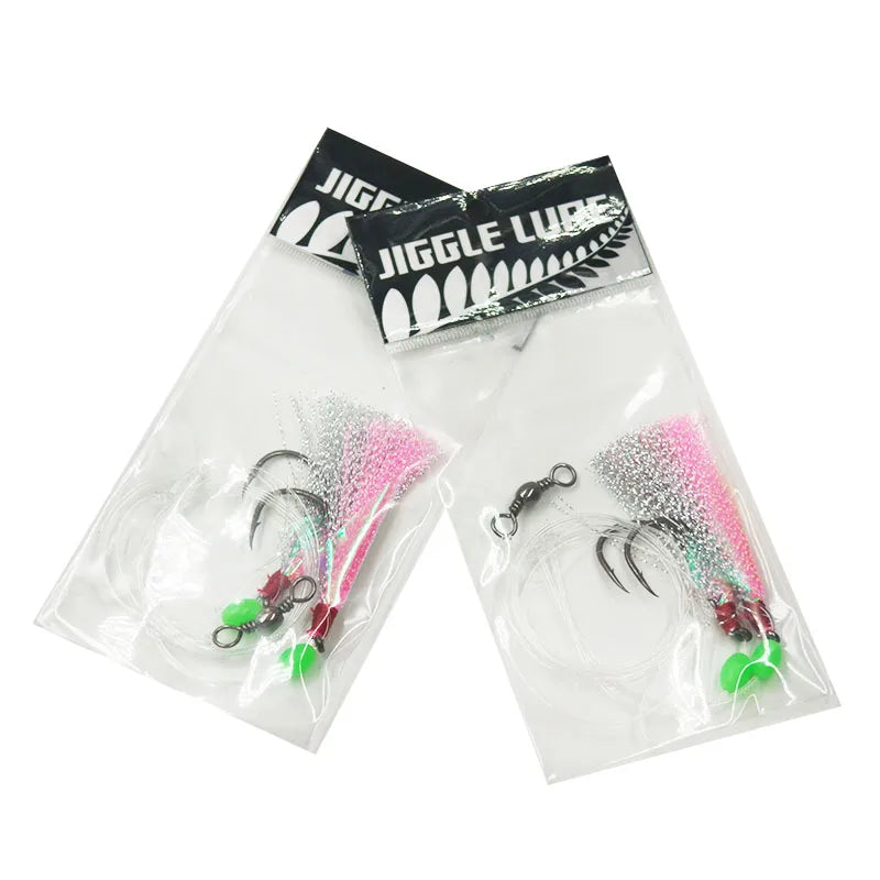 Alpha  STOCK Beak Hook 4/0  6/0 Snapper  Flasher Rig with Lumo Fish Skirt