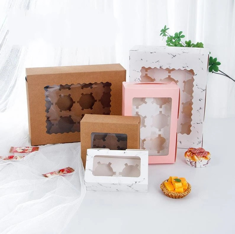 Custom Wedding Cupcake Boxes Packaging 2 4 6 Hole Individual Muffin Paper Cup Cake Gift Box With Clear Window