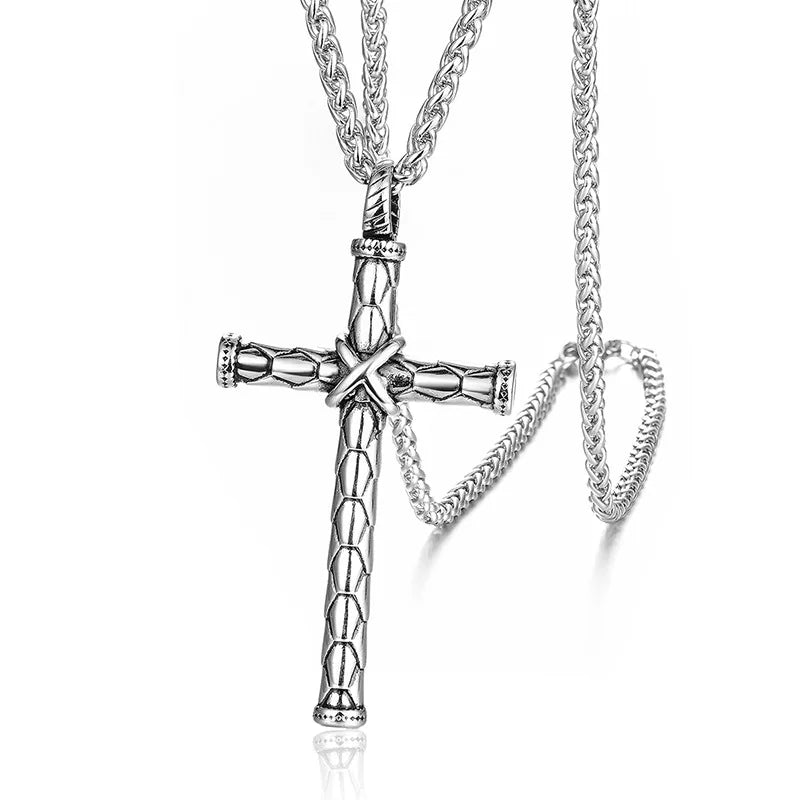 European American Men's Fashion Pendant Gold Plated Stainless Steel Geometric Pattern Cross Charm Necklace with Bag Packaging