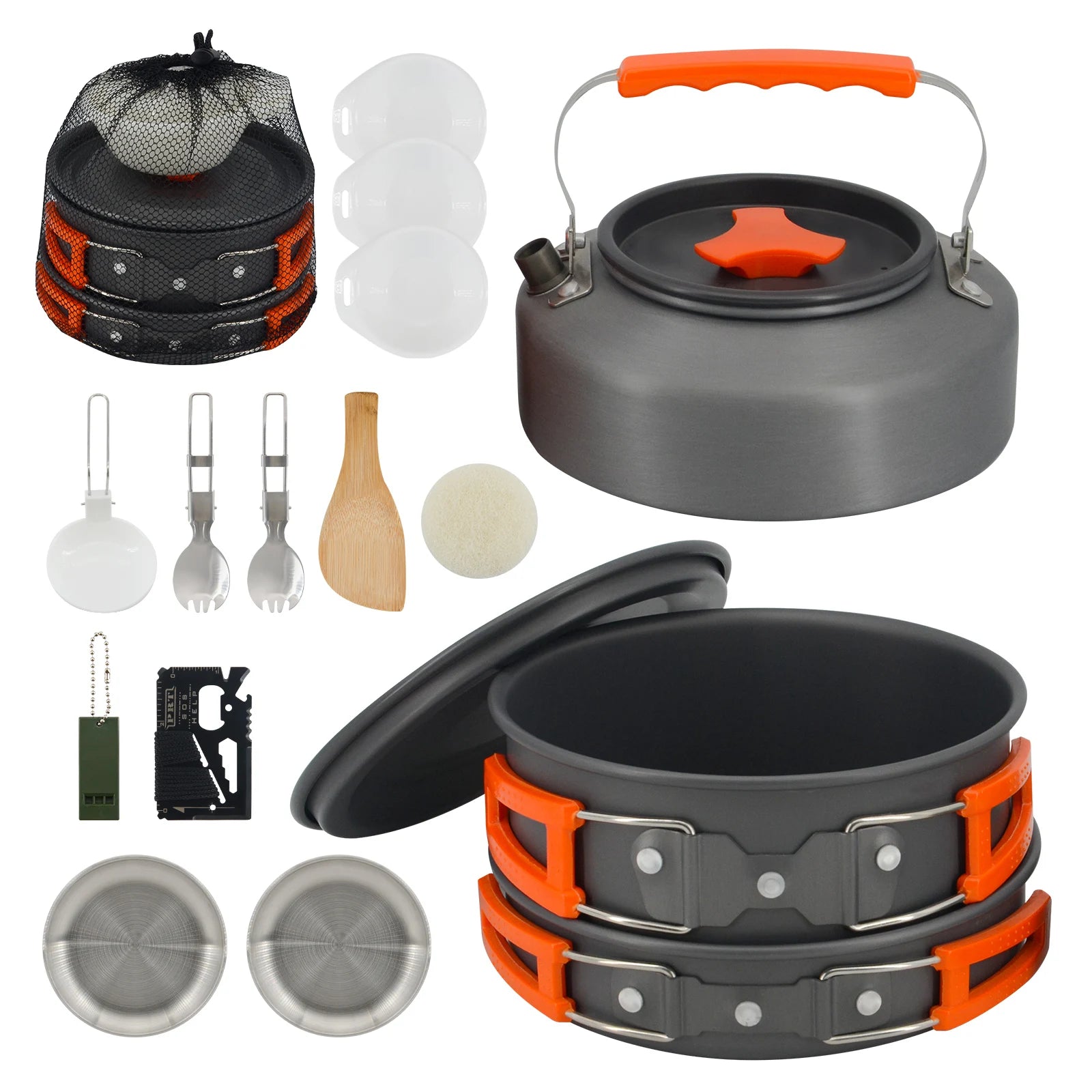 Lightweight Pot Set with Mini Stove and Fork-spoon Set Suitable for Backpacking  Hiking and Picnics.