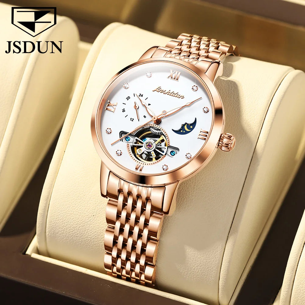 JSDUN 8832  OEM Custom Women Factory Cheap Japanese Movement Stainless Steel Buckle Mechanical Watch