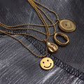 Wholesale  316L Stainless Steel 43cm Beach Chain Smile Teardrop Hollow Circle Star Pendant Necklace