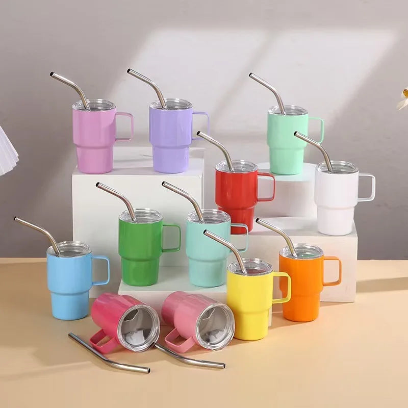 2024 New 2oz Macaron colored Modern Metal Mini Tumbler stainless steel sublimation shot glass tumblers mug with straw