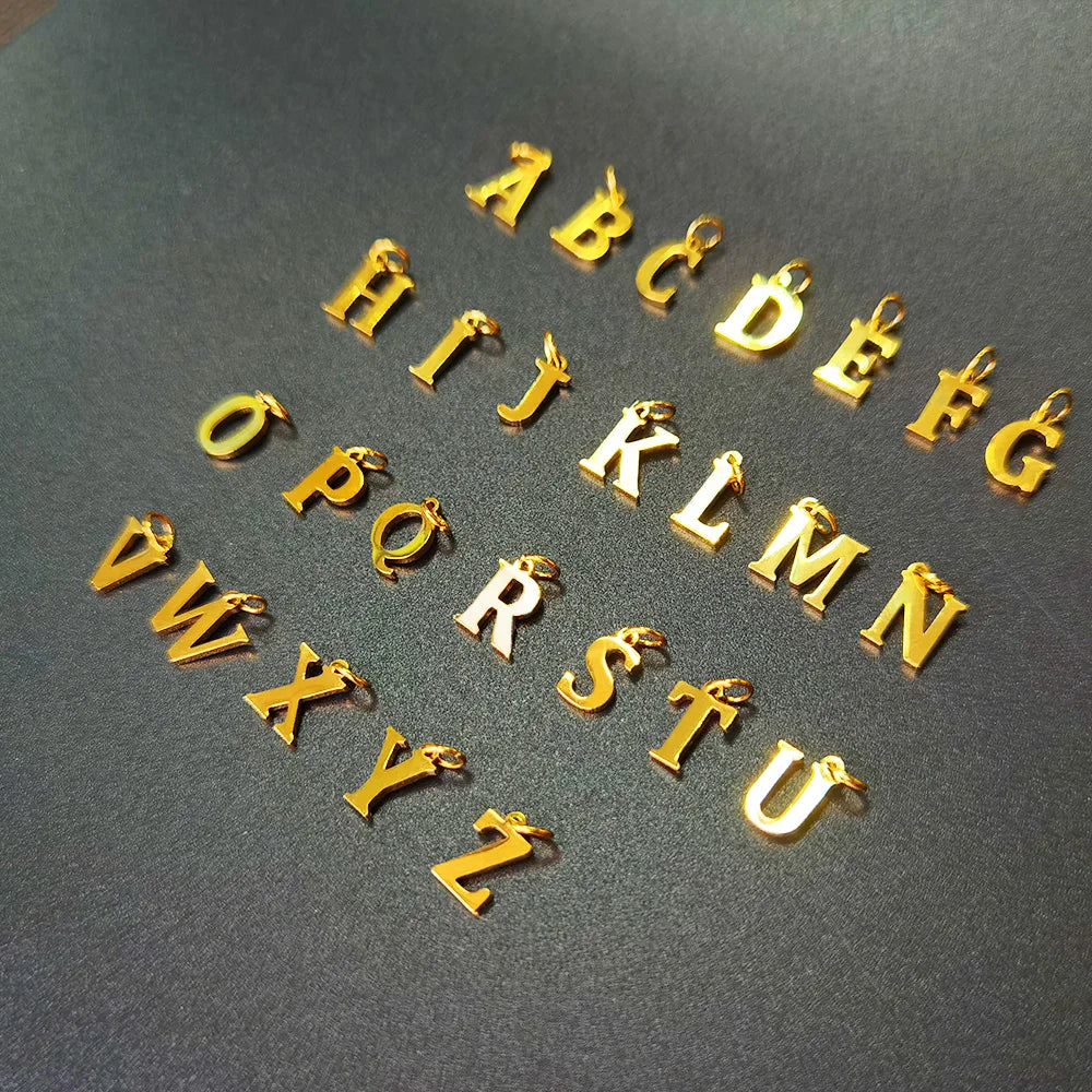Hot Alphabet Pendant Small Letter Charm for Necklace Bracelet DIY Pendant Charm Stainless Steel 18K Gold Plated New Jewelry