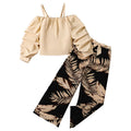8-12Y Girls Clothing Sets New Suspender Tops High Waist Wide Leg Pants Girls Clothes Youth Brown Children's Clothing