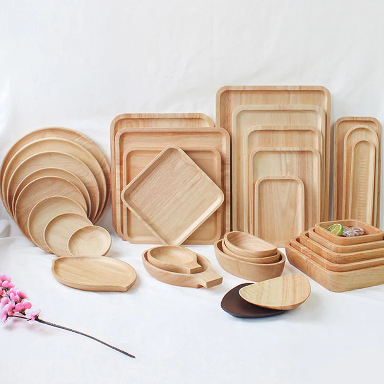 Manufactures Wholesale Rubberwood Trays Unfinished Wooden Serving Tray Set